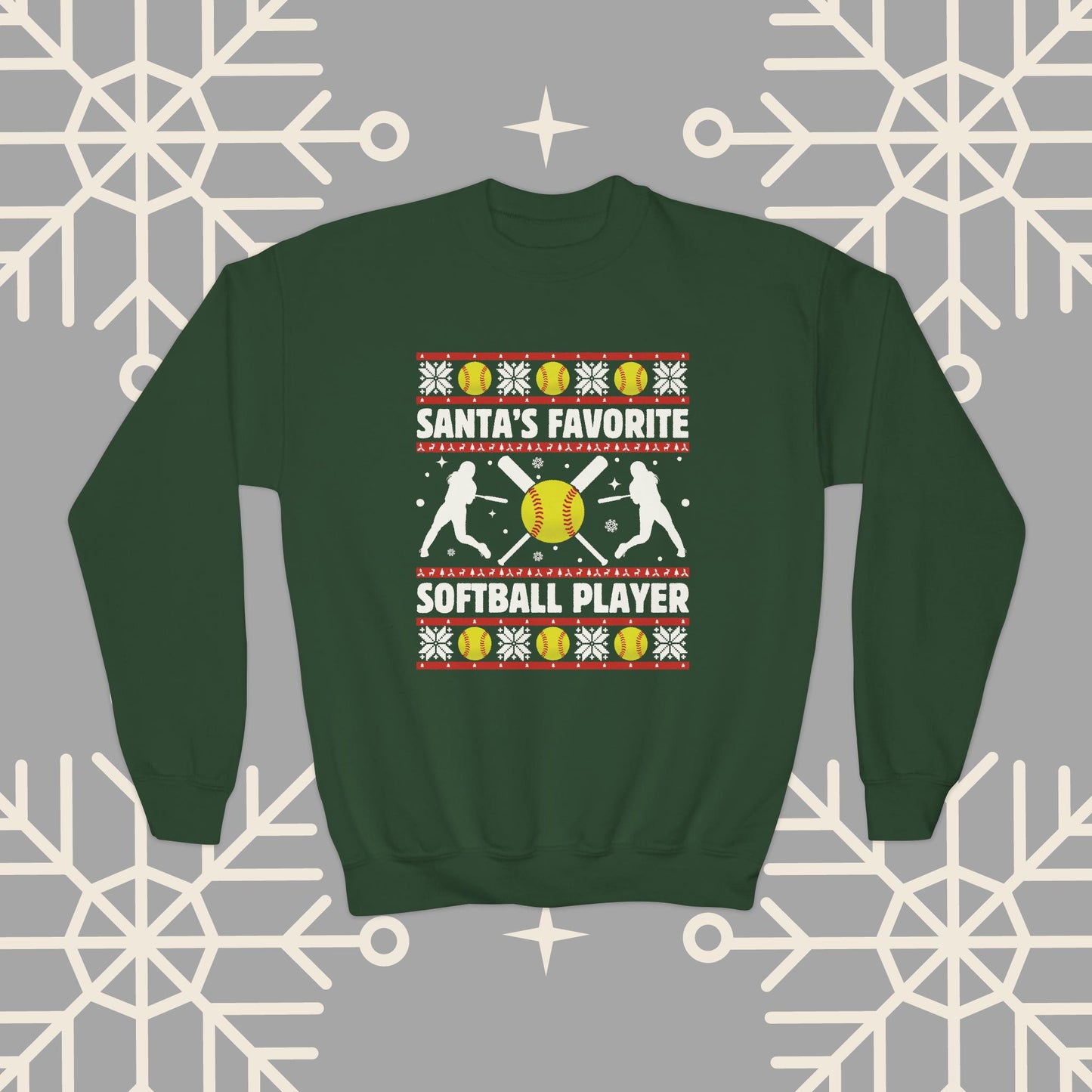Youth Softball Christmas Sweatshirt, Santa's Favorite Softball Player Ugly Christmas , Softball Gifts for Girls
