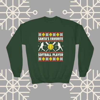 Youth Softball Christmas Sweatshirt, Santa's Favorite Softball Player Ugly Christmas , Softball Gifts for Girls