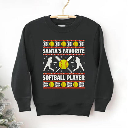 Youth Softball Christmas Sweatshirt, Santa's Favorite Softball Player Ugly Christmas , Softball Gifts for Girls