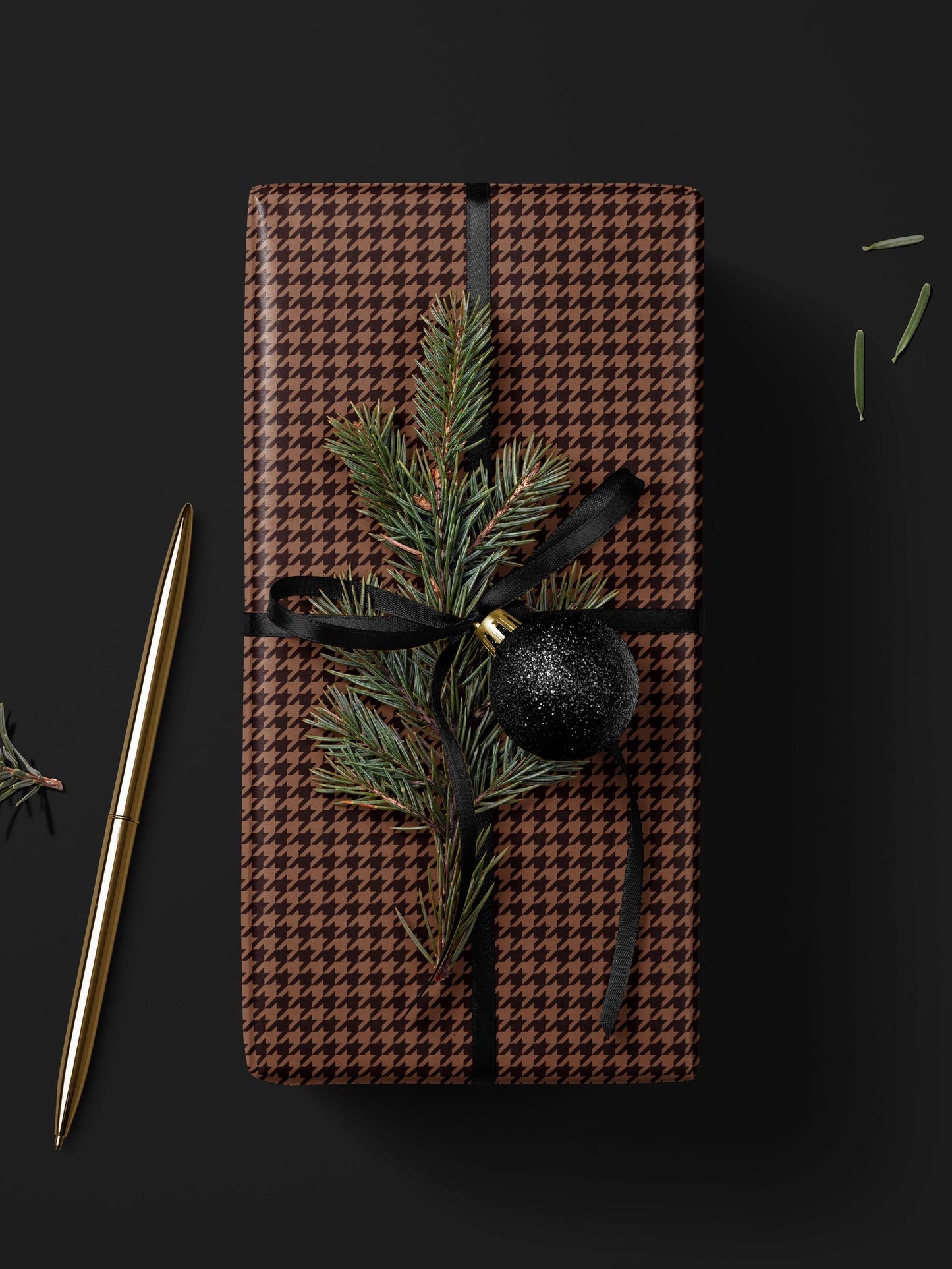 Brown Houndstooth Gift Wrap Birthday Wrapping Paper Idea  Baby Shower Gift Wrap Chic Wrapping Paper Roll Moody Christmas Gift Wrap Idea