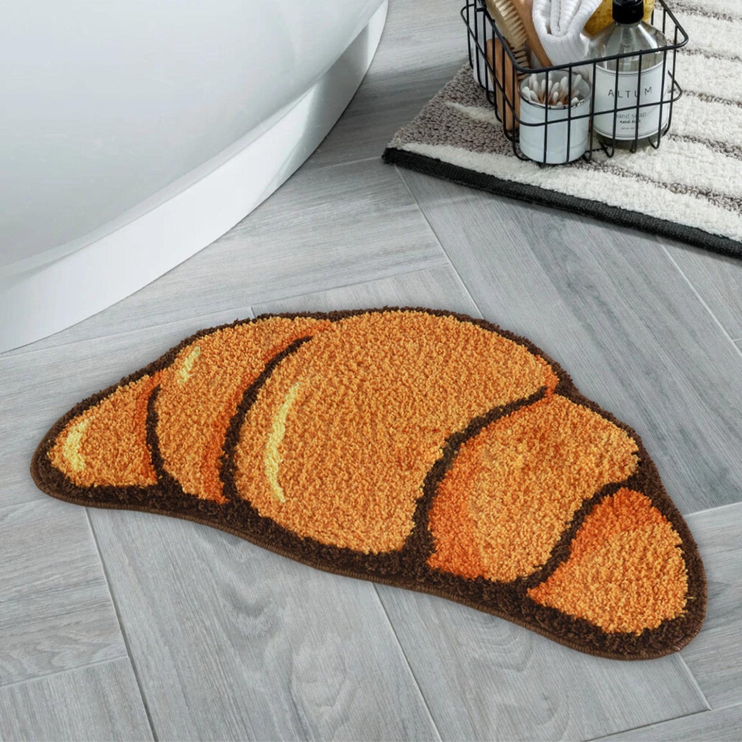 Croissant Shape Tufted Rug, Non-slip Hallway Entrance Bread Rug, Home Warm Decoration Accessories, Anti-Slip Floor Safety Mat