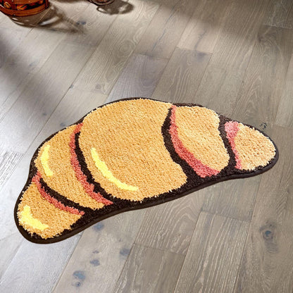 Croissant Shape Tufted Rug, Non-slip Hallway Entrance Bread Rug, Home Warm Decoration Accessories, Anti-Slip Floor Safety Mat