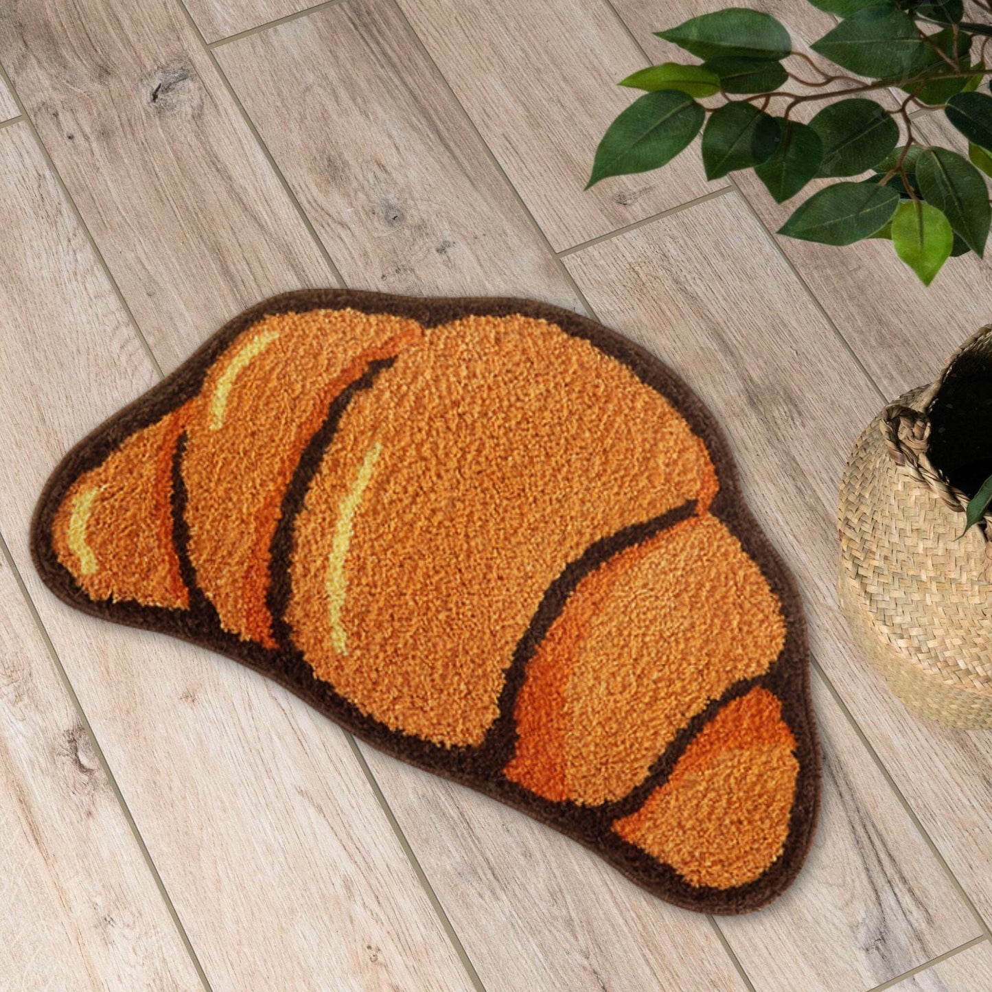 Croissant Shape Tufted Rug, Non-slip Hallway Entrance Bread Rug, Home Warm Decoration Accessories, Anti-Slip Floor Safety Mat