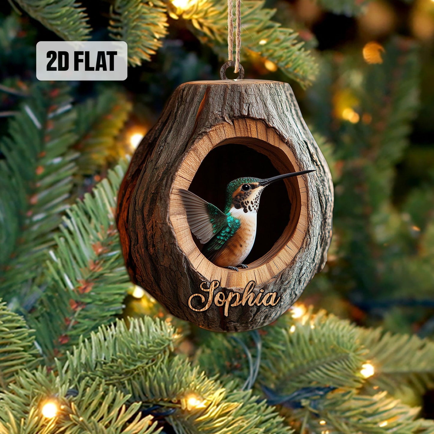 Personalized Hummingbird 2D Flat Ornament, Hummingbird Rearview Mirror Car Accessories, Bird Christmas Ornament, Bird Decor, Bird Lover Gift