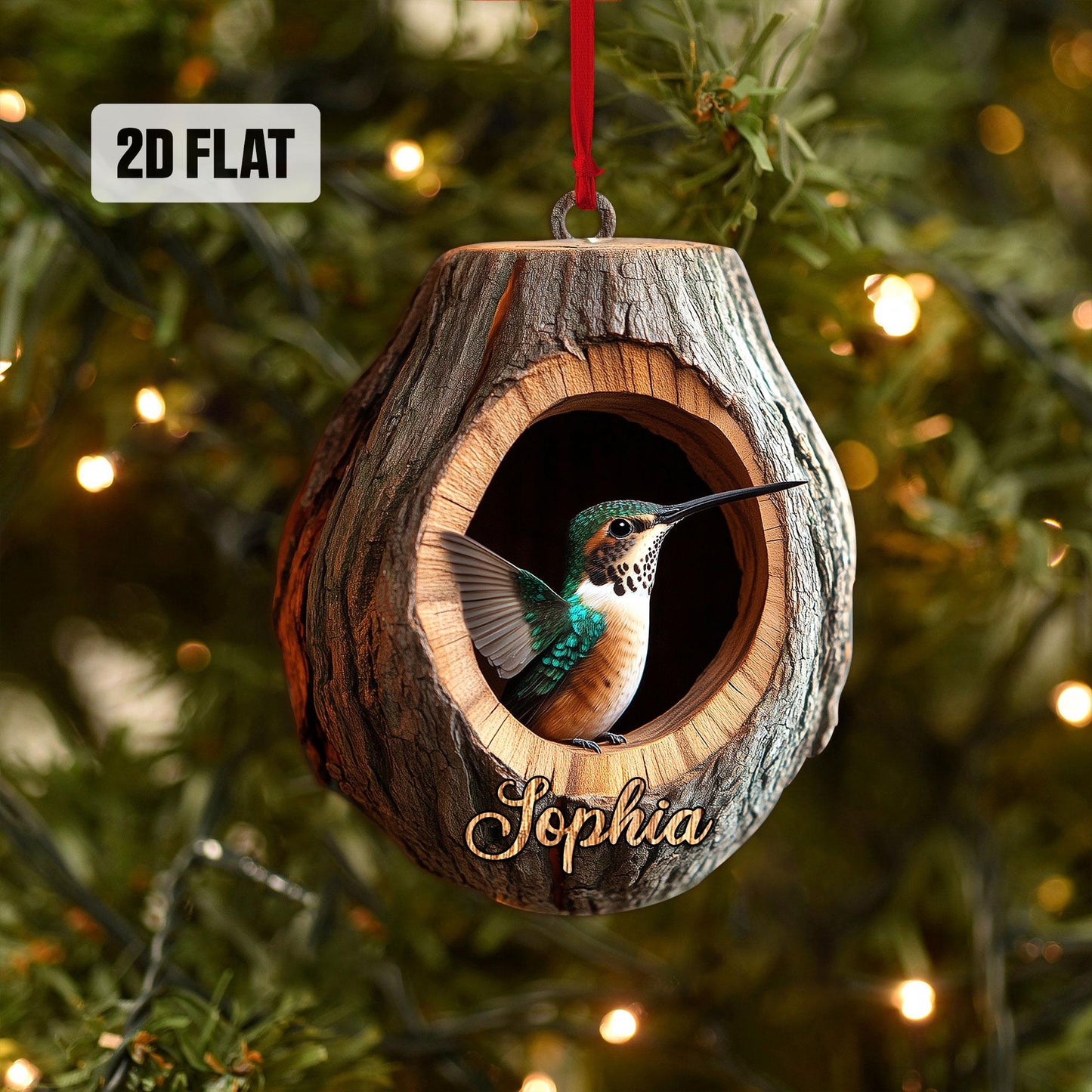 Personalized Hummingbird 2D Flat Ornament, Hummingbird Rearview Mirror Car Accessories, Bird Christmas Ornament, Bird Decor, Bird Lover Gift
