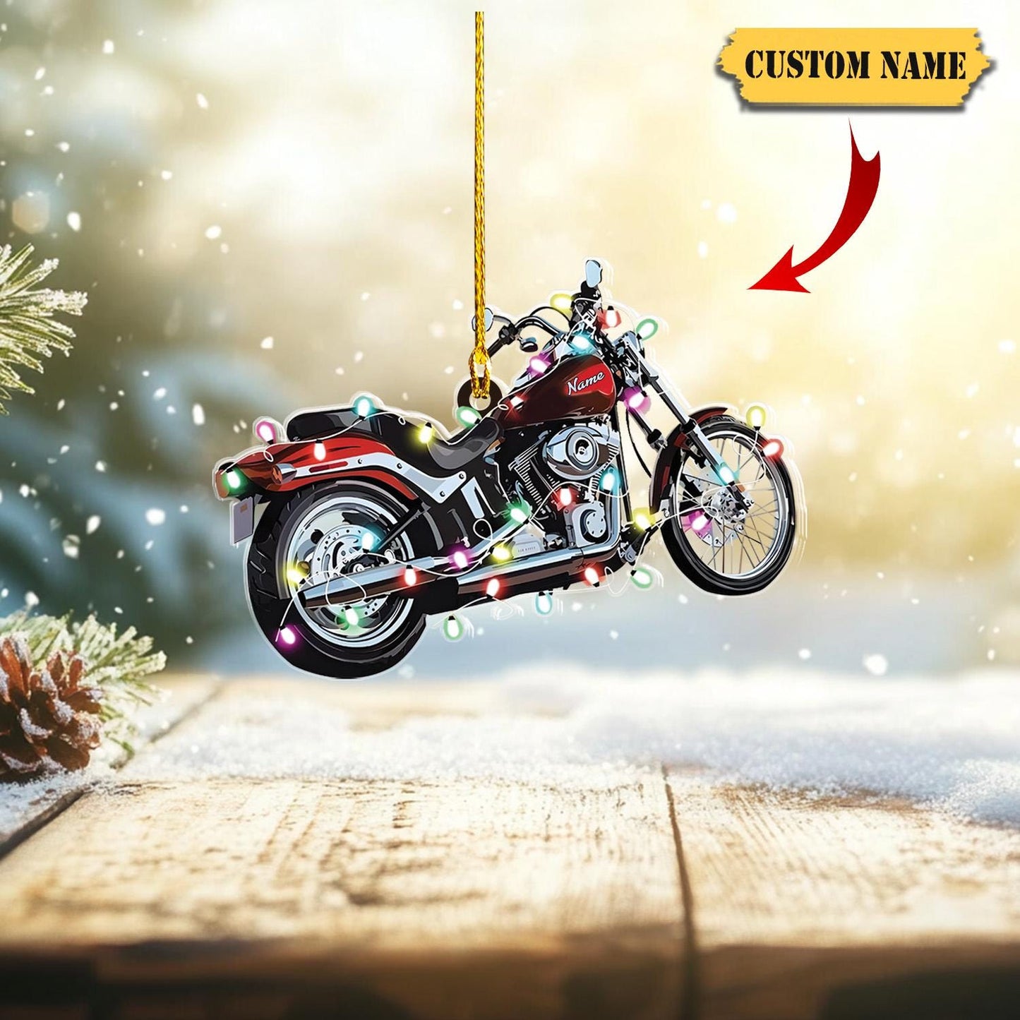 Personalized Motorcycle Christmas Ornament, Custom Biker Name Ornament, Biker Christmas Acrylic, Biker Lover Shaped Christmas Ornament