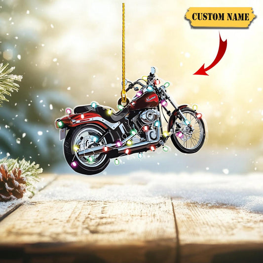 Personalized Motorcycle Christmas Ornament, Custom Biker Name Ornament, Biker Christmas Acrylic, Biker Lover Shaped Christmas Ornament