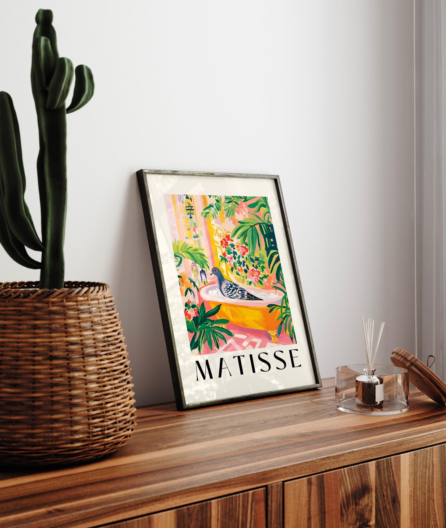 Pigeon in Bathtub Art Print: Funny Matisse Style Bathroom Wall Decor