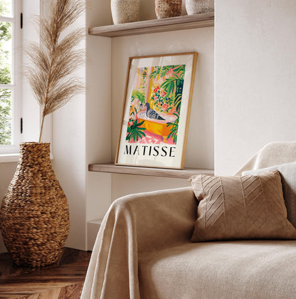 Pigeon in Bathtub Art Print: Funny Matisse Style Bathroom Wall Decor