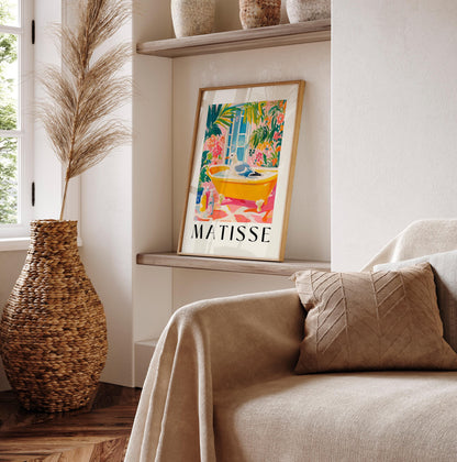 Seagull in Bathtub Art Print: Funny Matisse Style Bathroom Decor