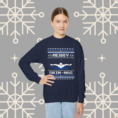 Youth Merry Swim-mas Ugly Christmas , Swimming Christmas Sweatshirt for Kids, Swim Shirt for Boys, Gift for Swimmer