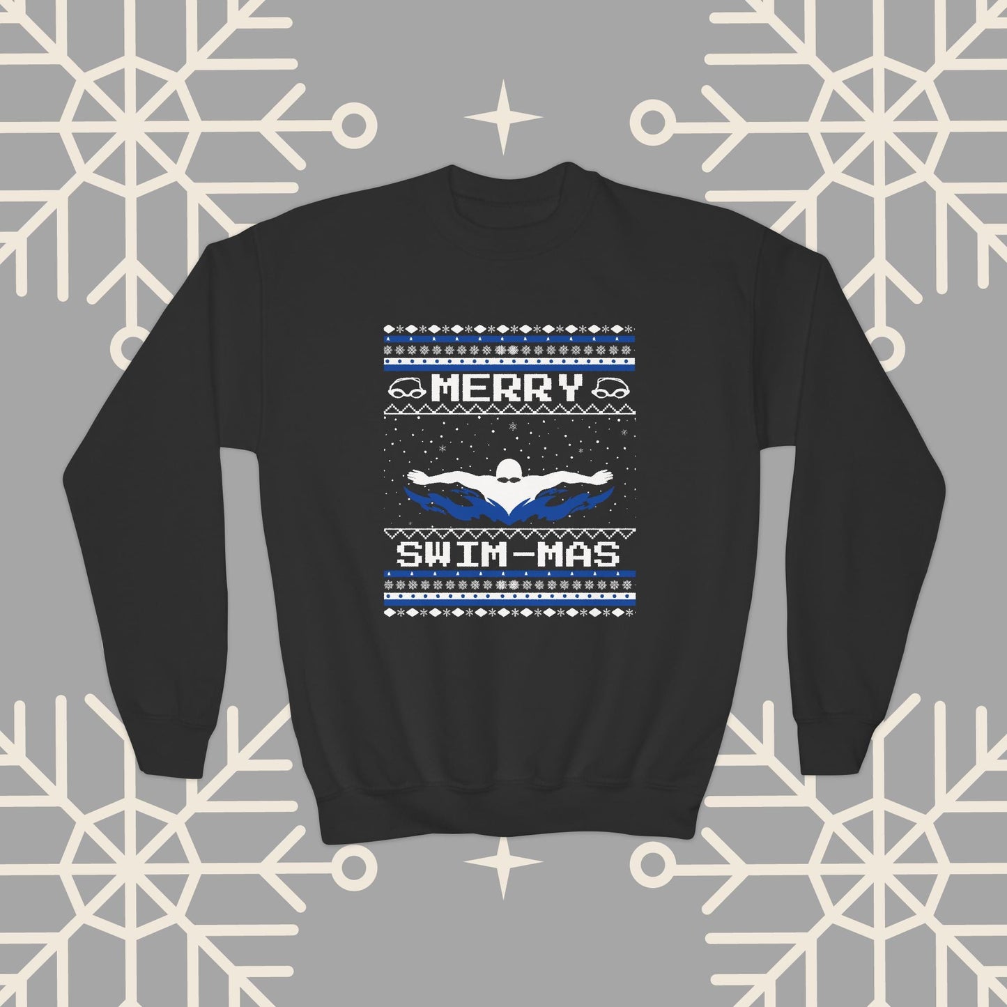 Youth Merry Swim-mas Ugly Christmas , Swimming Christmas Sweatshirt for Kids, Swim Shirt for Boys, Gift for Swimmer