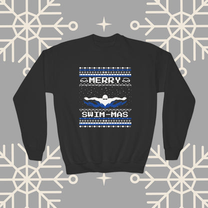 Youth Merry Swim-mas Ugly Christmas , Swimming Christmas Sweatshirt for Kids, Swim Shirt for Boys, Gift for Swimmer