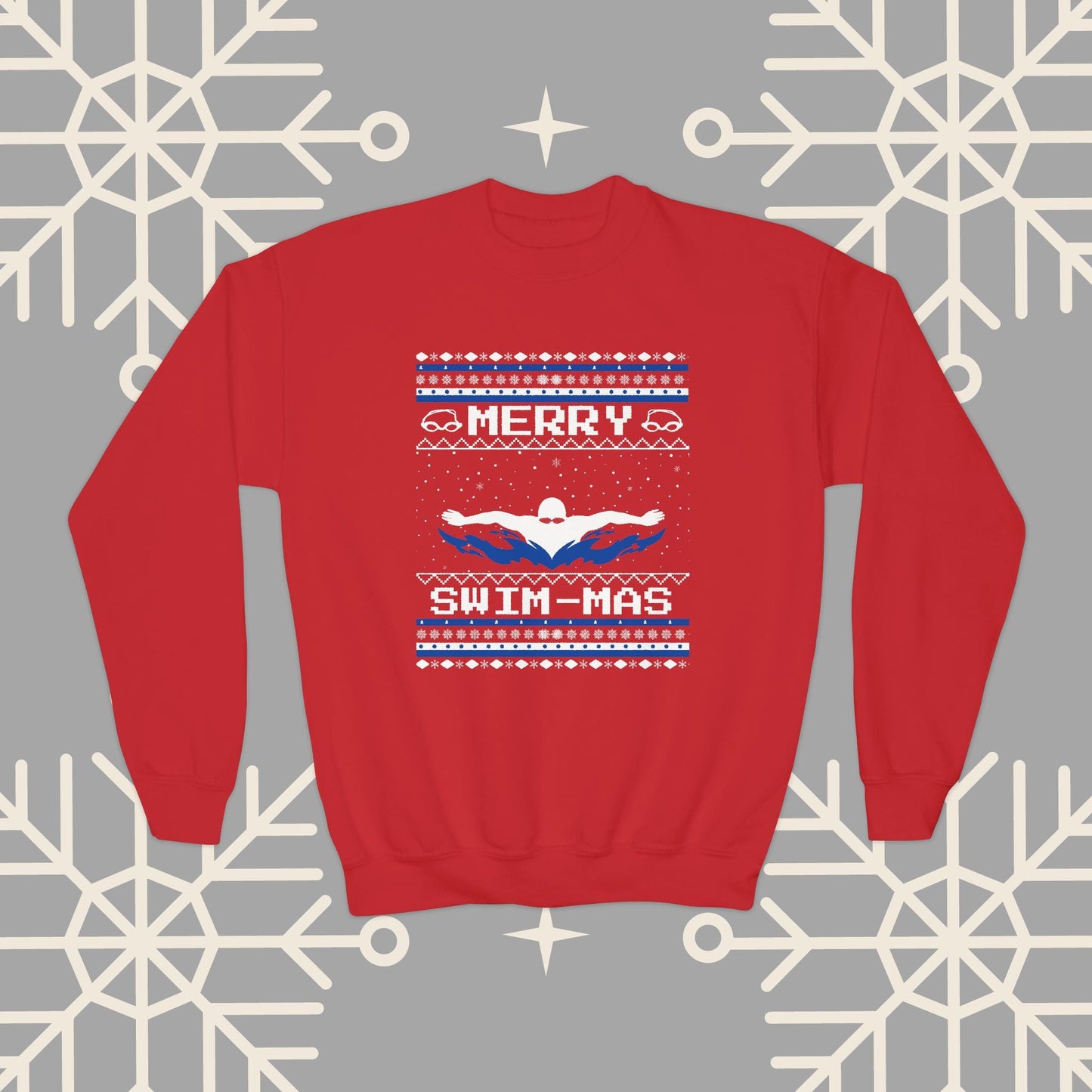 Youth Merry Swim-mas Ugly Christmas , Swimming Christmas Sweatshirt for Kids, Swim Shirt for Boys, Gift for Swimmer
