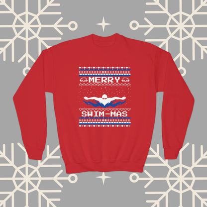 Youth Merry Swim-mas Ugly Christmas , Swimming Christmas Sweatshirt for Kids, Swim Shirt for Boys, Gift for Swimmer