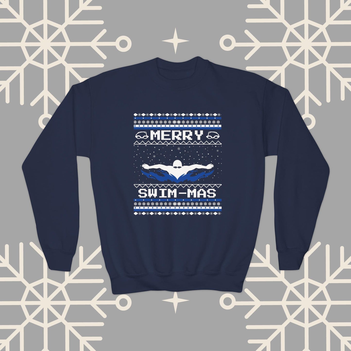 Youth Merry Swim-mas Ugly Christmas , Swimming Christmas Sweatshirt for Kids, Swim Shirt for Boys, Gift for Swimmer