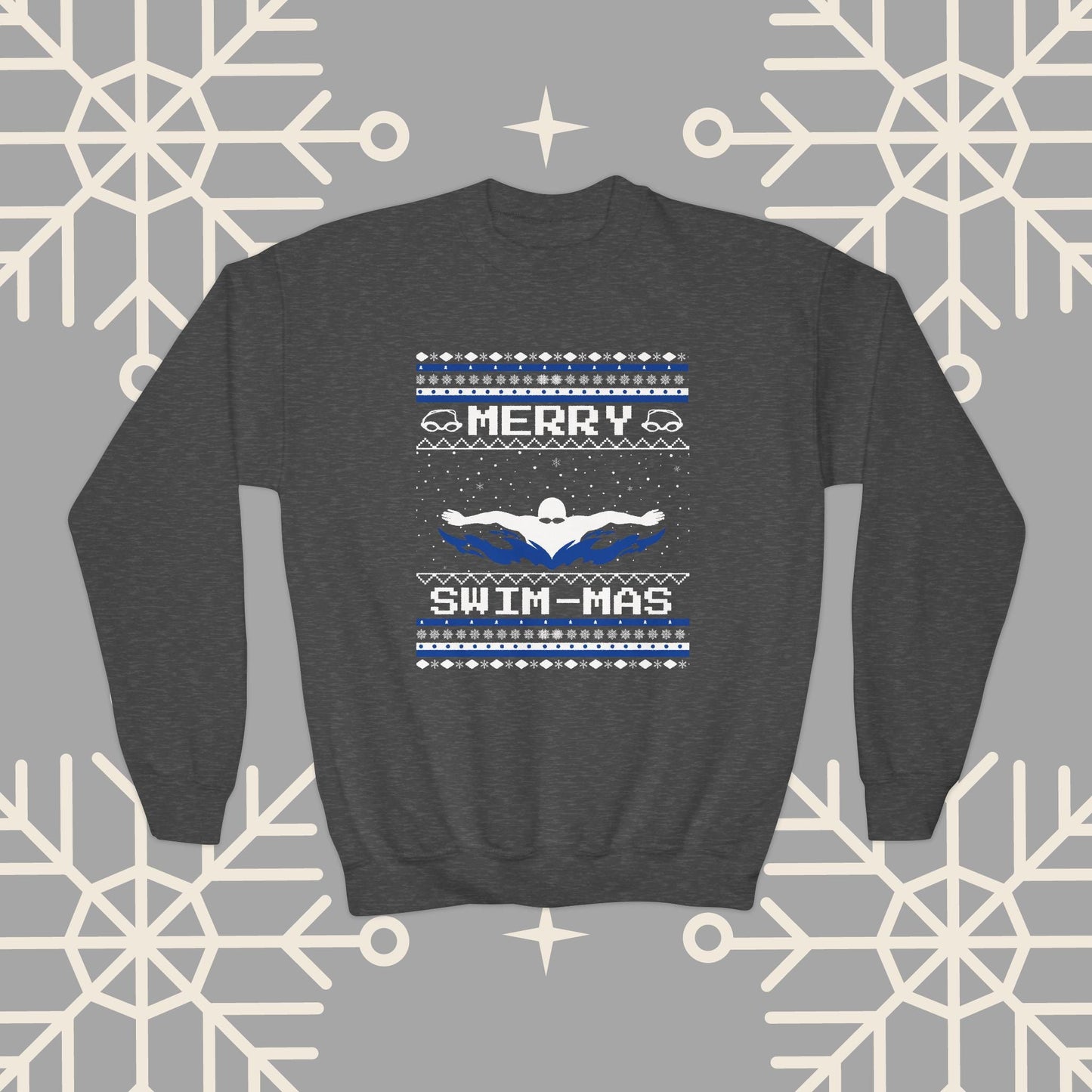 Youth Merry Swim-mas Ugly Christmas , Swimming Christmas Sweatshirt for Kids, Swim Shirt for Boys, Gift for Swimmer