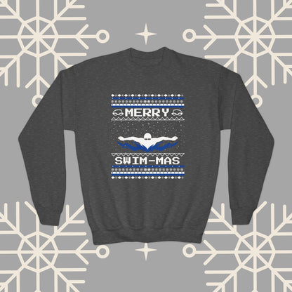 Youth Merry Swim-mas Ugly Christmas , Swimming Christmas Sweatshirt for Kids, Swim Shirt for Boys, Gift for Swimmer