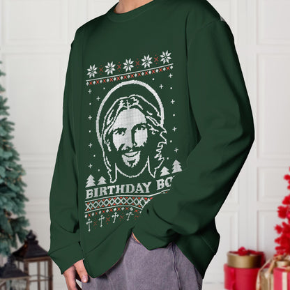 Birthday Boy Jesus Ugly Christmas Sweater Unisex Adult Crew Neck Sweatshirt, Christmas Crewneck, Christmas Ugly Sweater, Christmas Gifts