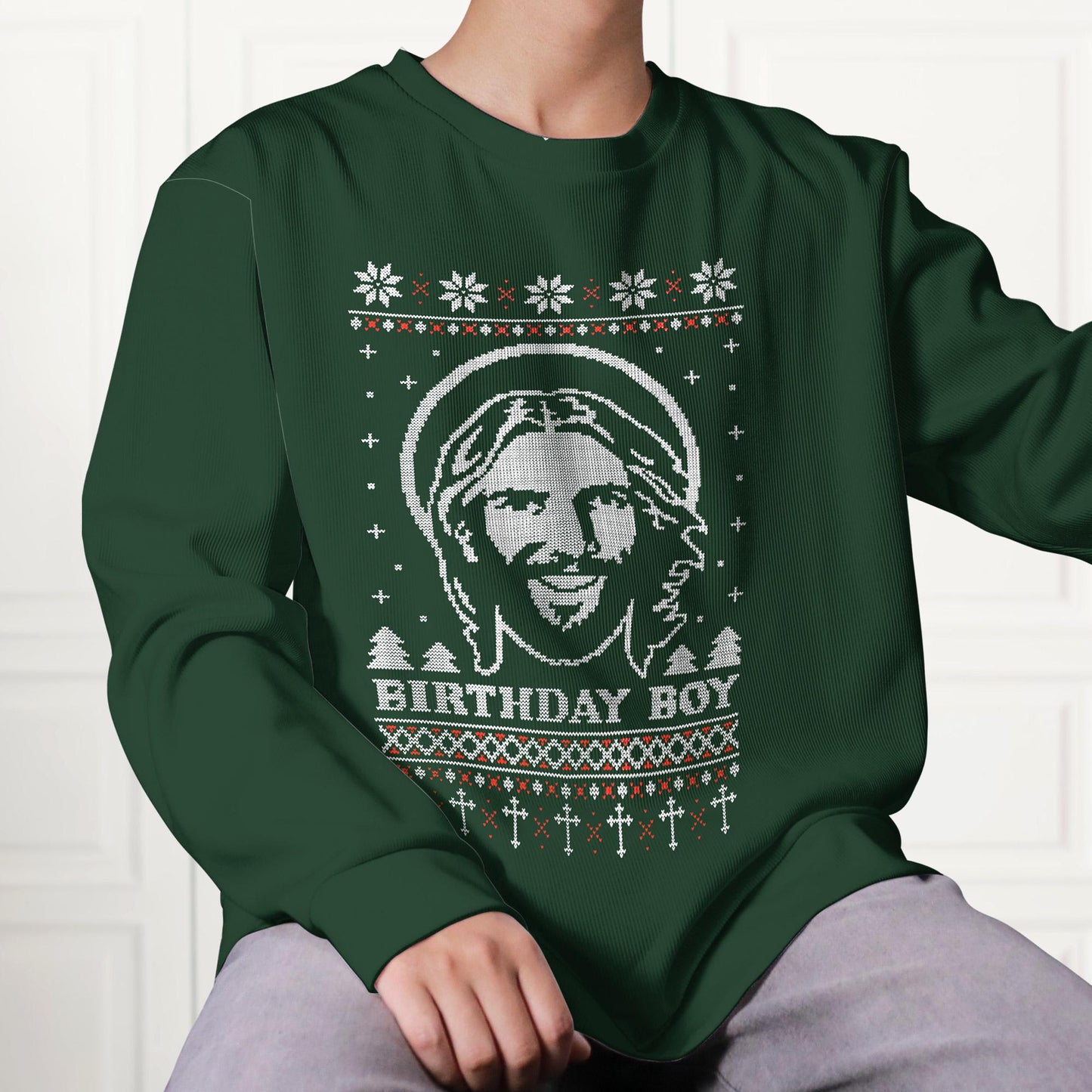 Birthday Boy Jesus Ugly Christmas Sweater Unisex Adult Crew Neck Sweatshirt, Christmas Crewneck, Christmas Ugly Sweater, Christmas Gifts