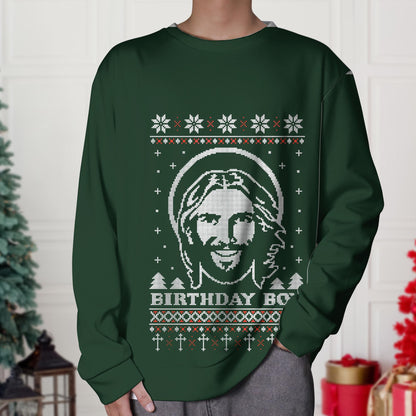 Birthday Boy Jesus Ugly Christmas Sweater Unisex Adult Crew Neck Sweatshirt, Christmas Crewneck, Christmas Ugly Sweater, Christmas Gifts