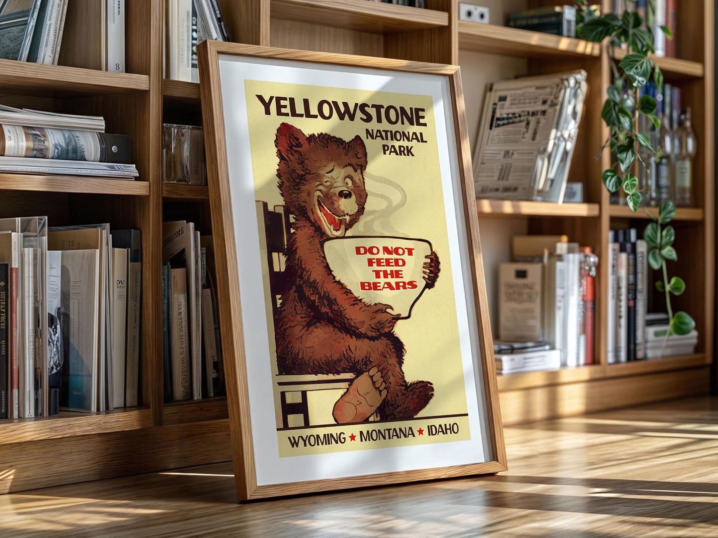 Yellowstone Art Print Retro Travel Poster Wyoming Wall Art National Park Bear Sign Outdoorsy Gift for Traveler Wilderness Wall Decor