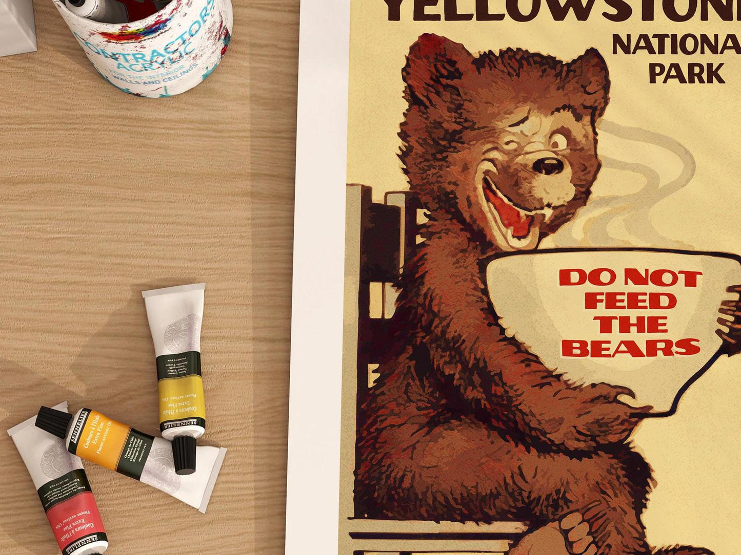 Yellowstone Art Print Retro Travel Poster Wyoming Wall Art National Park Bear Sign Outdoorsy Gift for Traveler Wilderness Wall Decor