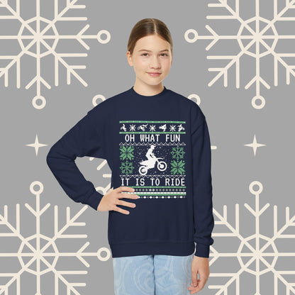 Youth Motocross Ugly Christmas , Oh What Fun It Is To Ride Dirt Bike Christmas Sweatshirt for Boys, Kids Motocross Gifts