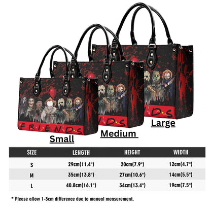 Psycho Friends Tote Handbag. Horror Handbag, Waterproof PU Leather Tote, Top Handle Vegan Leather, Crossbody, Shoulder bag.
