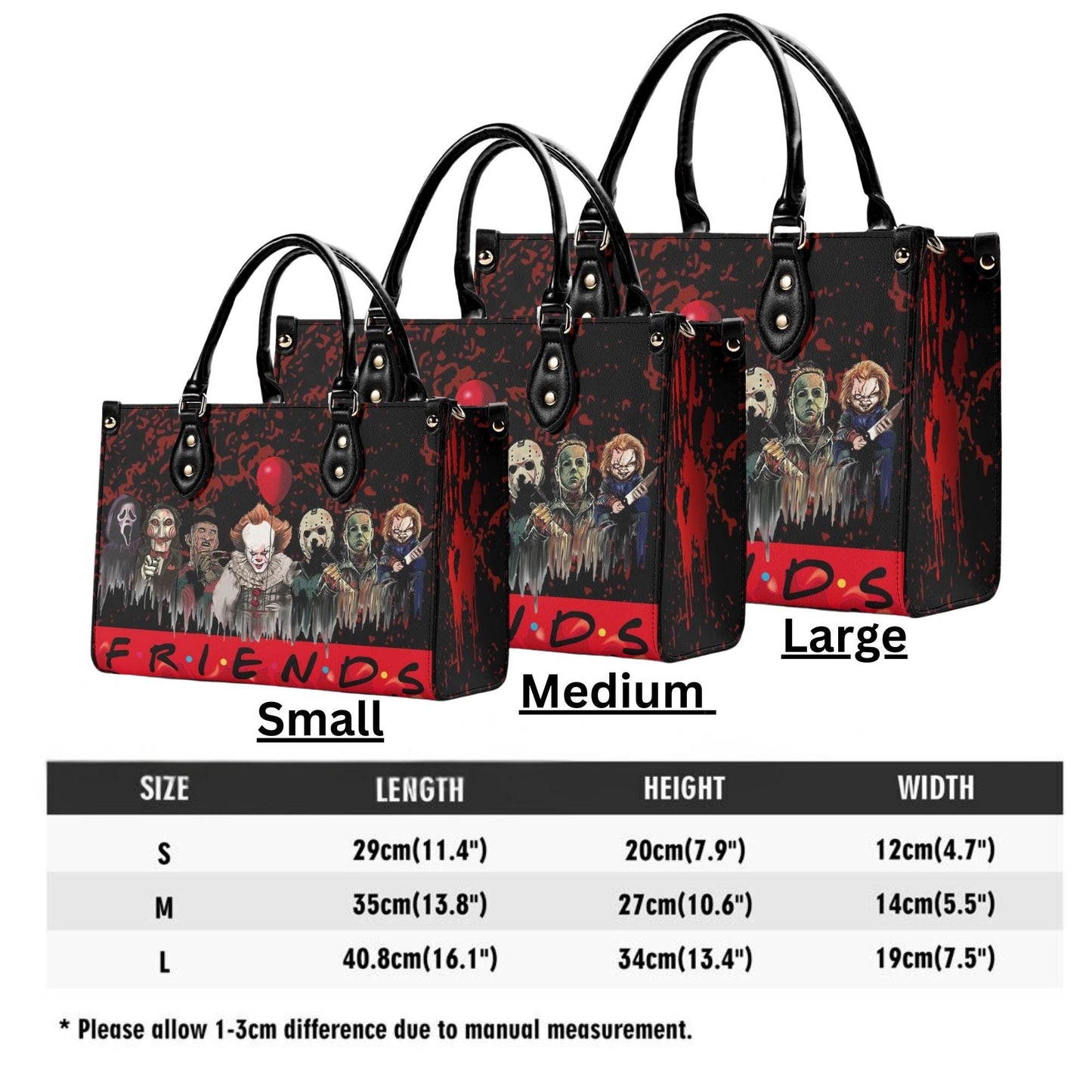 Psycho Friends Tote Handbag. Horror Handbag, Waterproof PU Leather Tote, Top Handle Vegan Leather, Crossbody, Shoulder bag.