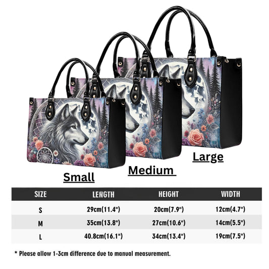 Celestial Wolf Dream Tote - Vegan Leather, Crossbody or Shoulder Carry |Removable Strap | PU Leather Handbag | Multiple Sizes & Colors |