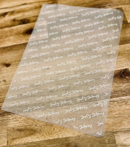 Personalised Vellum Paper, White Ink Print, Packing Paper, Branded Packaging, Your Logo Paper 90gsm, Small Business, Tissue paper, Recycle