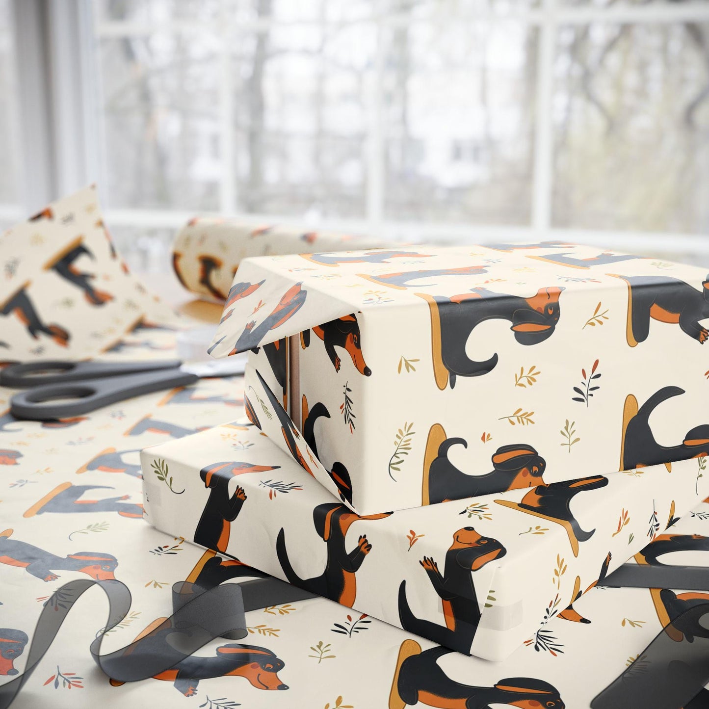 Christmas Dachshund Yoga Wrapping Paper: Funny Dog Mom Gift