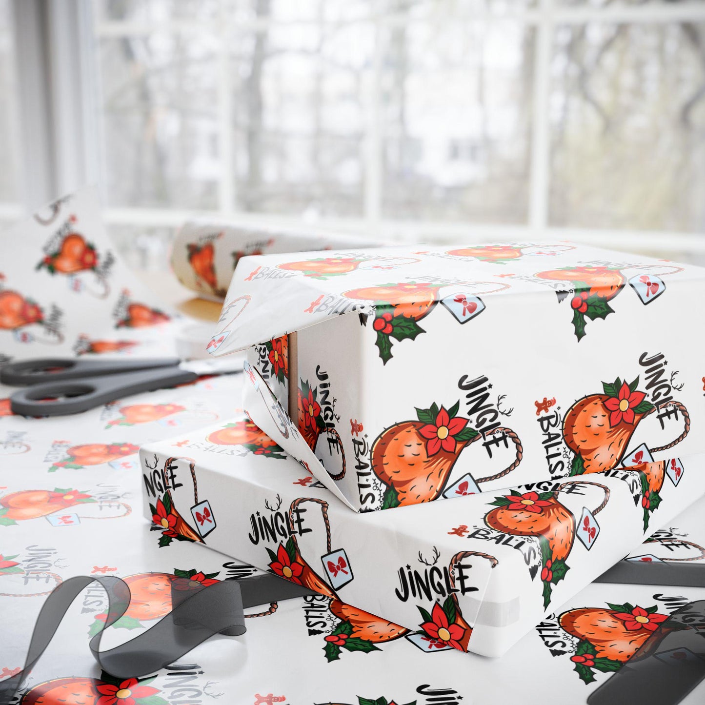 Funny Jingle Balls Christmas Wrapping Papers Roll Holiday Gift Wrap, Funny Gift Wrap, Gag Gift Wrap, Gift For Him, White Elephant Gift