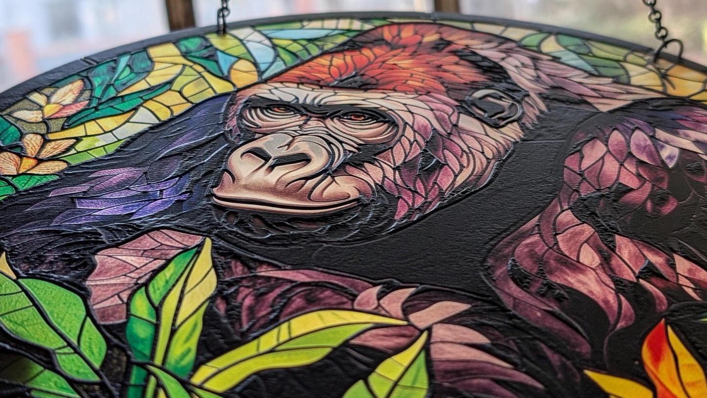 Silverback Gorilla: Stained Glass Style Window Hanging
