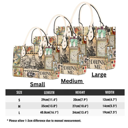 Alice in Wonderland Vintage Stamp Handbag. Womans leather purse. Vintage handbag. Gift for her, Gift for Friend. Leather handbag.