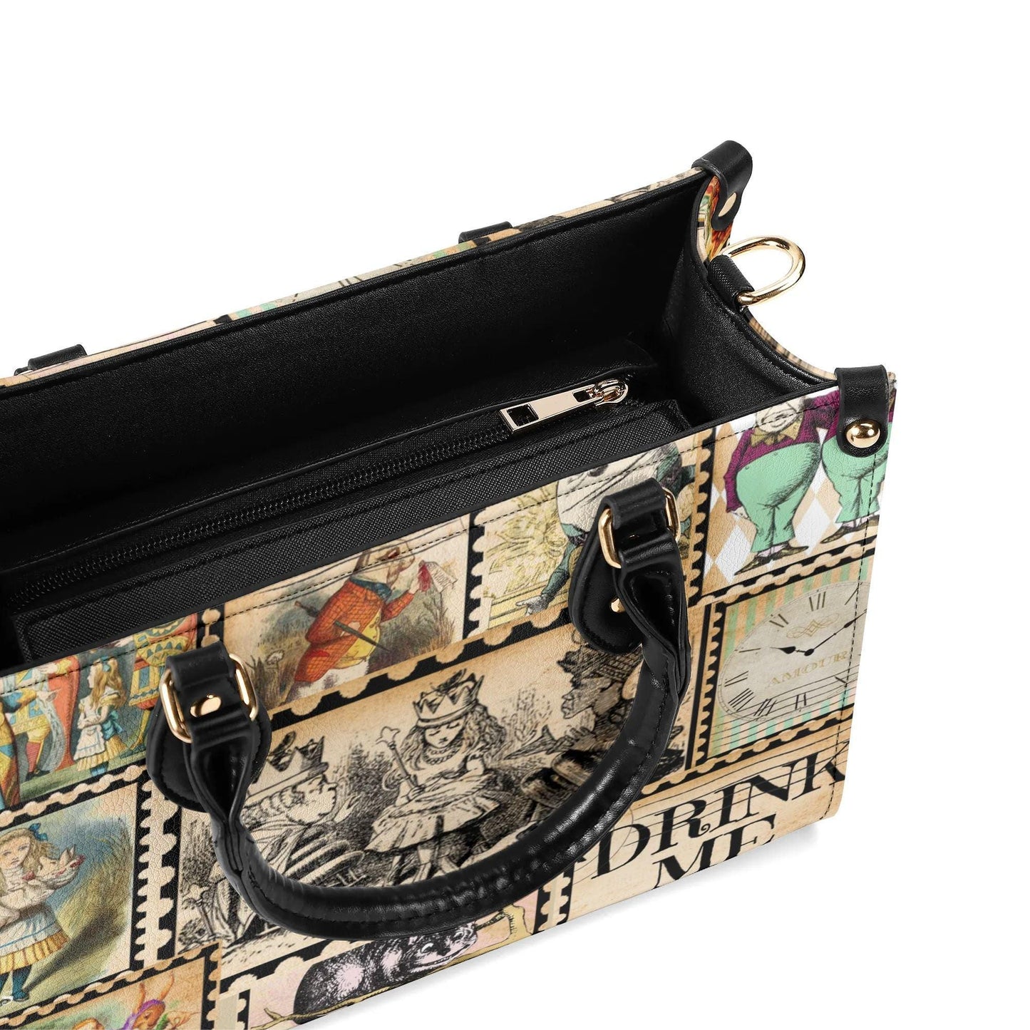Alice in Wonderland Vintage Stamp Handbag. Womans leather purse. Vintage handbag. Gift for her, Gift for Friend. Leather handbag.