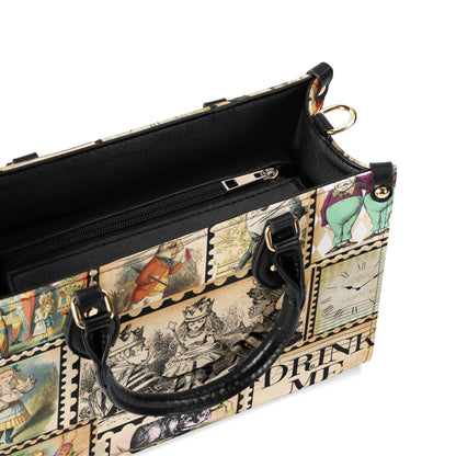 Alice in Wonderland Vintage Stamp Handbag. Womans leather purse. Vintage handbag. Gift for her, Gift for Friend. Leather handbag.