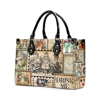 Alice in Wonderland Vintage Stamp Handbag. Womans leather purse. Vintage handbag. Gift for her, Gift for Friend. Leather handbag.