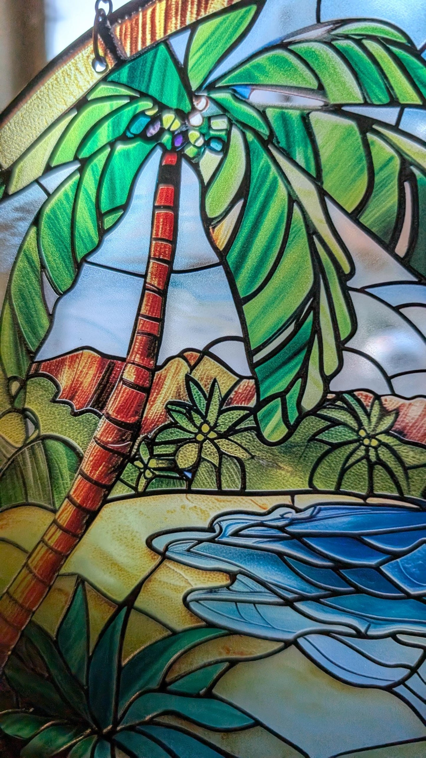 Tropical Beach: Stained Glass Style Window Hanging Made With Real Glass