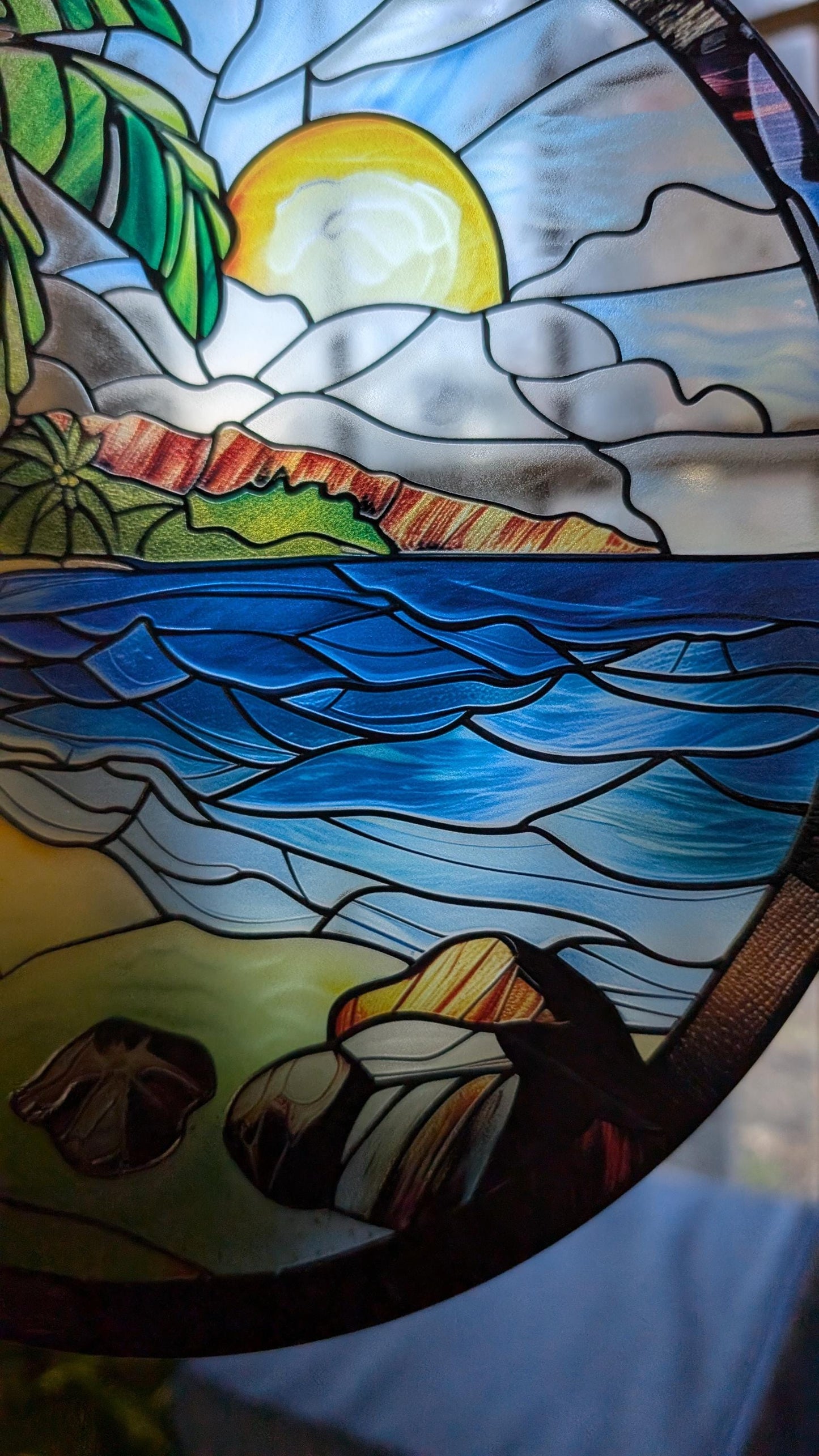 Tropical Beach: Stained Glass Style Window Hanging Made With Real Glass