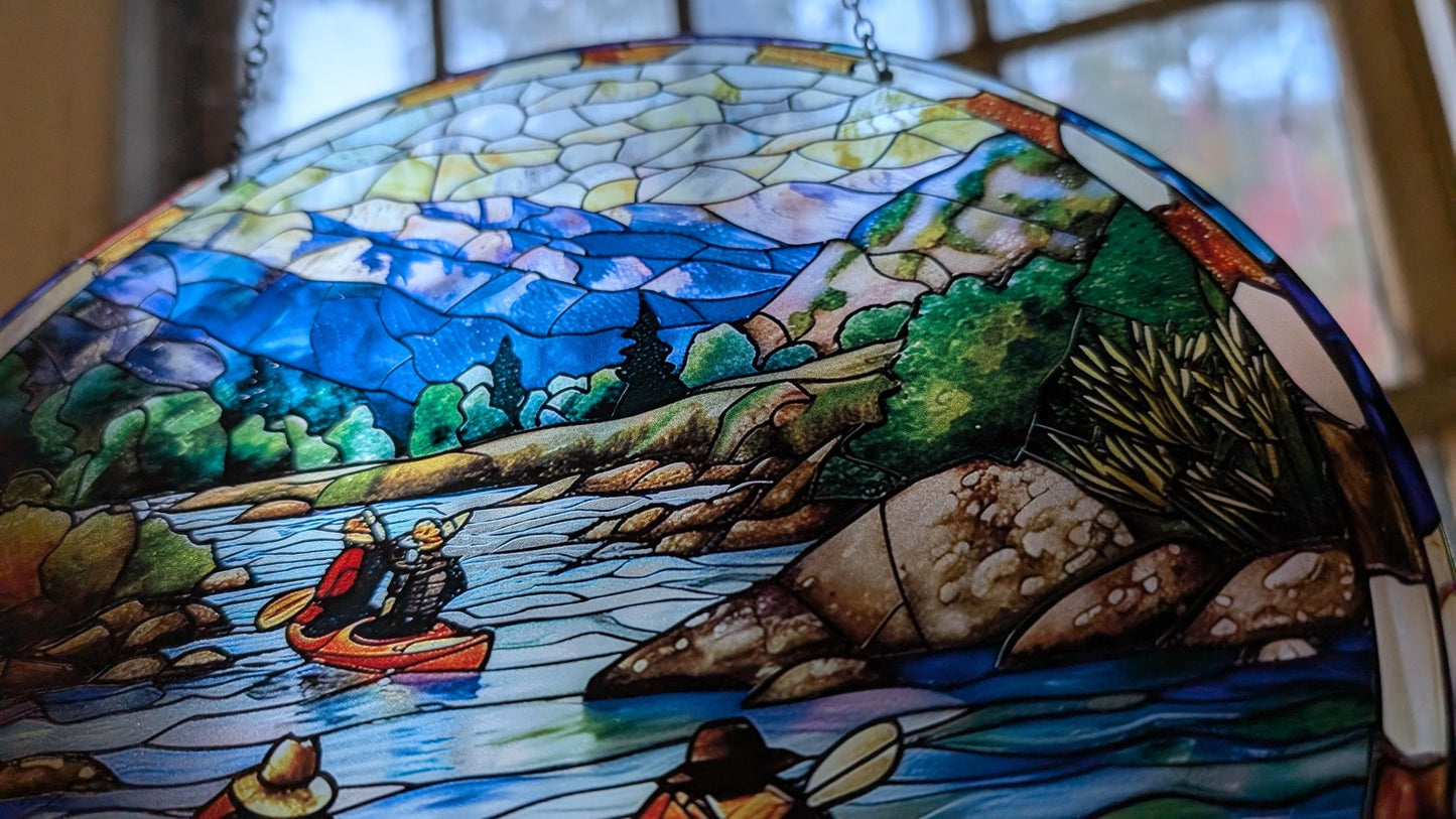 Lazy River Kayaking: Stained Glass Style Window Hanging