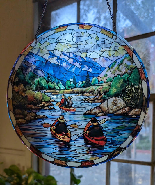 Lazy River Kayaking: Stained Glass Style Window Hanging