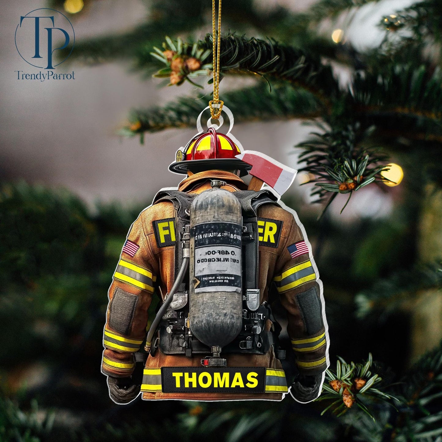 Firefighter Ornament, Firefighter Uniform 2D Acrylic Flat Ornament Not 3D, Firefighter Team Gift, Gift for Fireman Dad Papa Firefighter Gift