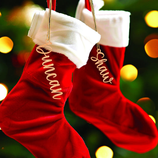 Personalized Wooden Christmas Stocking Name Tag: Laser Cut Ornament