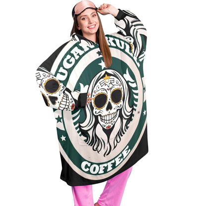 Sugar Skull Coffee Blanket Hoodie Día De Los Muertos Chicano