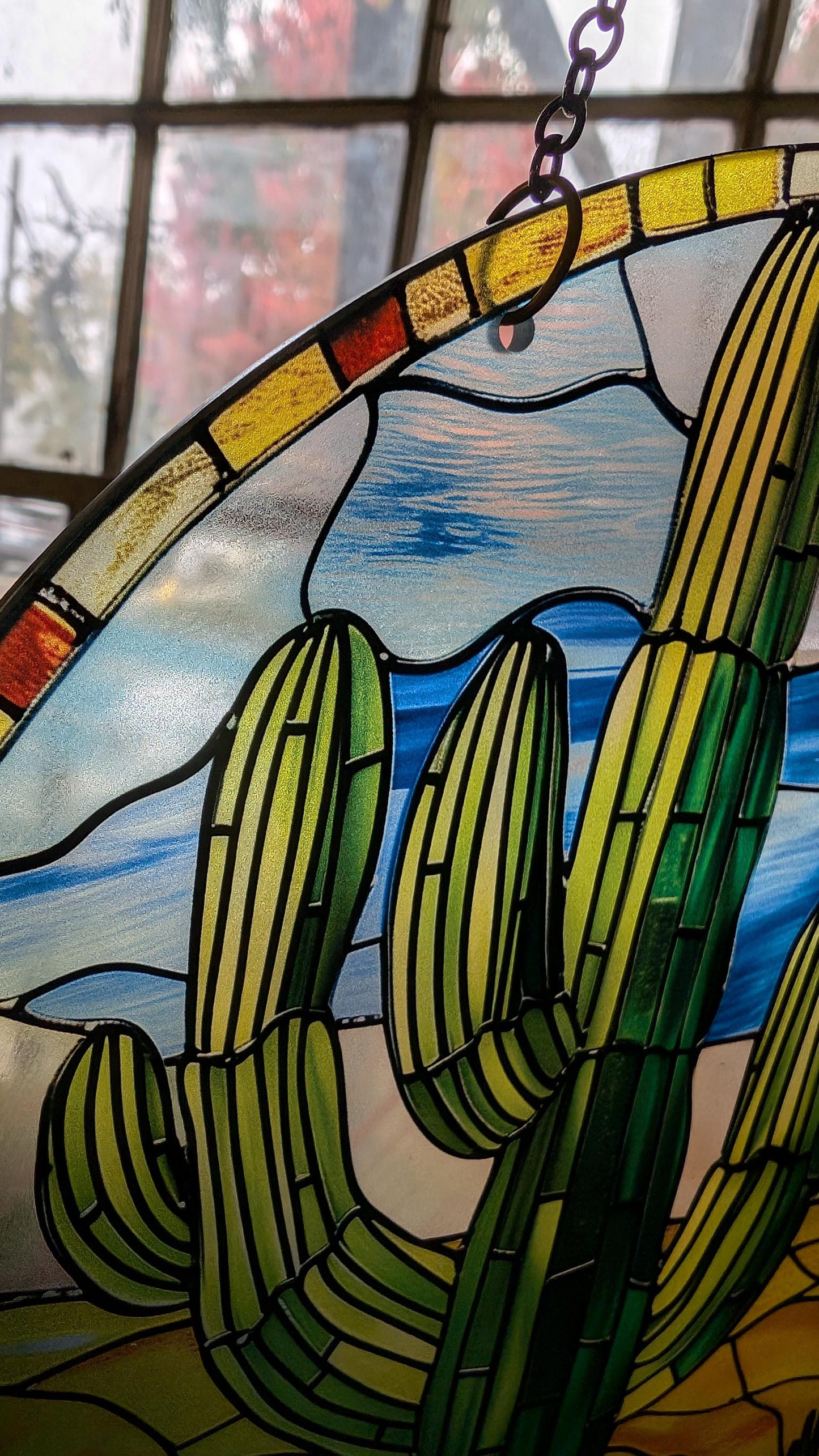 Desert Cactus: Stained Glass Style Window Hanging