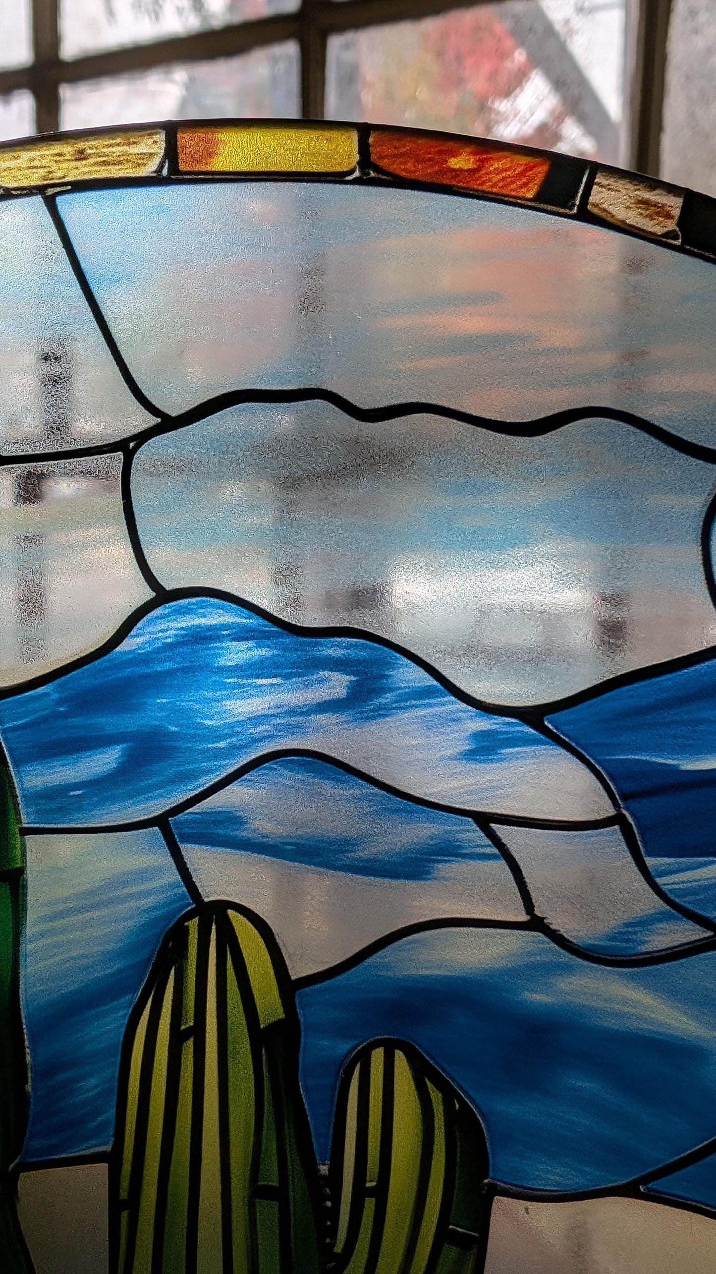 Desert Cactus: Stained Glass Style Window Hanging