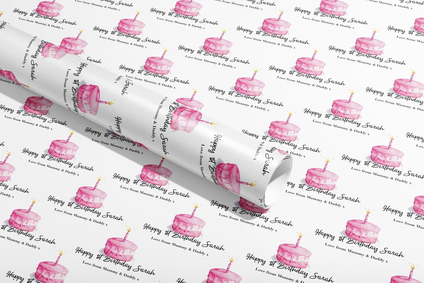 Personalised 1st Birthday Gift Wrap, Wrapping Paper, Pink, Your Age, Name, Customised, Party, Paper, Your Age, Anniversary, Recycle, Eco
