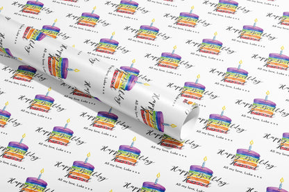 Personalised Birthday Gift Wrap, Wrapping Paper, Rainbow, Your Age, Name, Customised, Party, Paper, Anniversary, Recycle, Eco, Cake, Satin